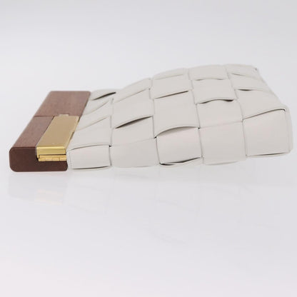 Bottega Veneta The Snap Clutch Maxi Intrecciato Leather with Wood and Metal, White, Leather, Clutch