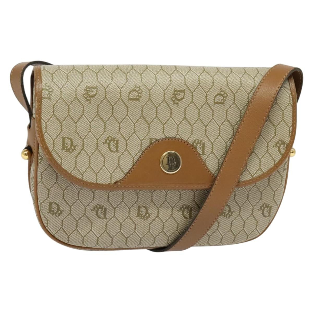 Christian Dior Vintage Honeycomb Canvas, Beige, Canvas, Shoulder Bag