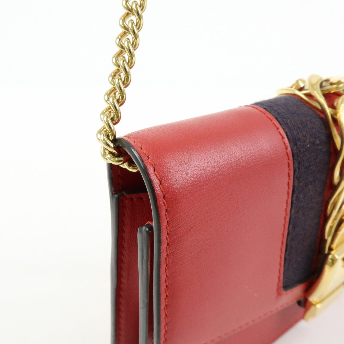 Gucci Sylvie Chain Leather, Red, Leather, Shoulder Bag