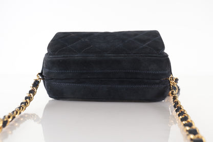 Chanel Shoulder Suede Patchwork, Black, Suede, Shoulder Bag