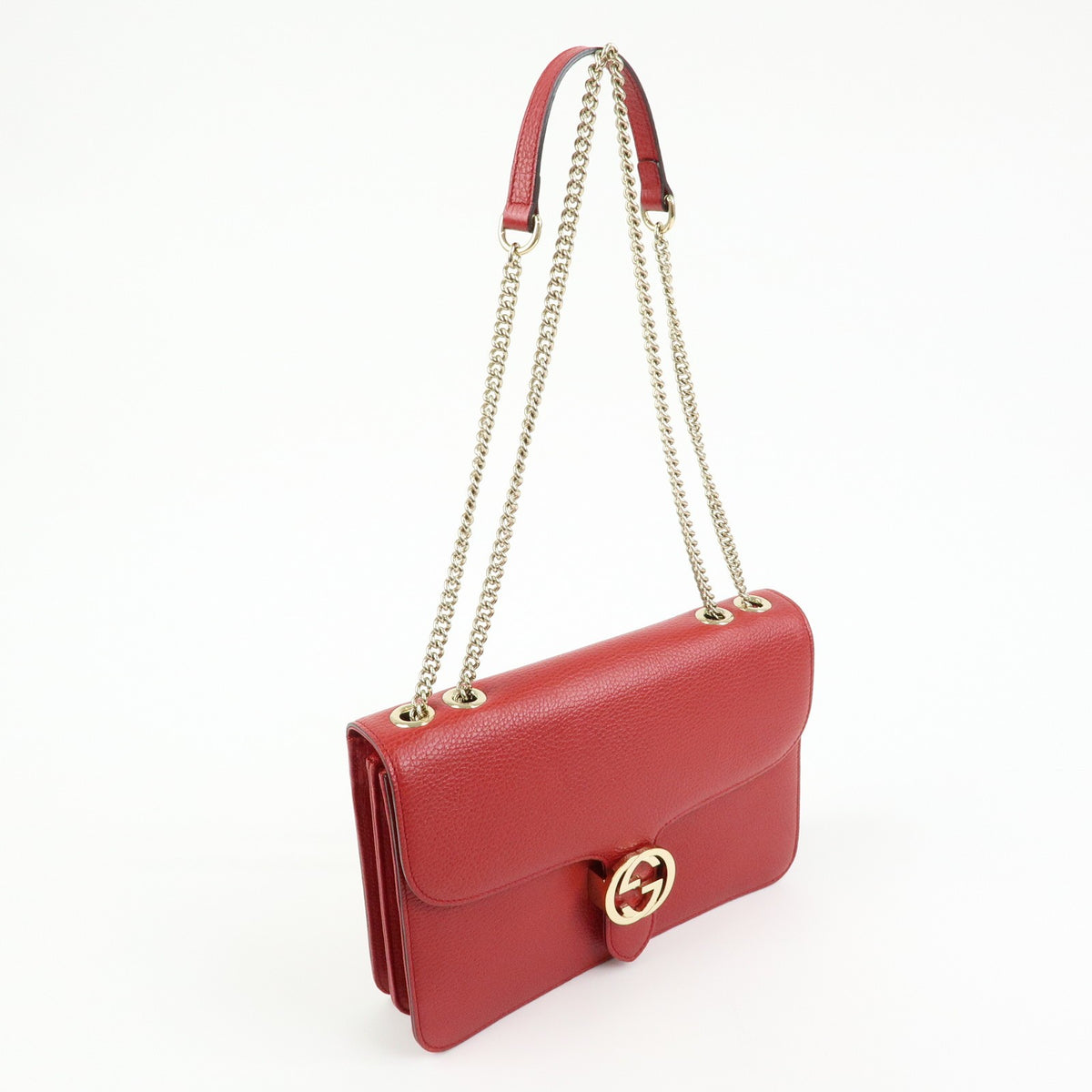 Gucci Interlocking Leather, Red, Leather, Shoulder Bag