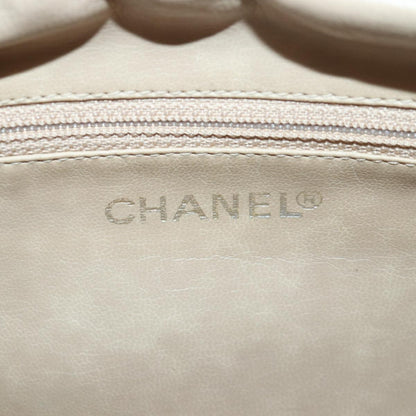 Chanel Square Stitch Toiletry Lambskin, Beige, Leather, Clutch
