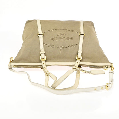 Prada Logo Convertible Shopper Canvas, Brown, Canvas, Tote Bag