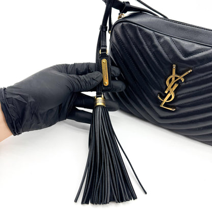 Saint Laurent Lou Camera Matelasse Chevron Leather, Black, Calfskin, Handbag