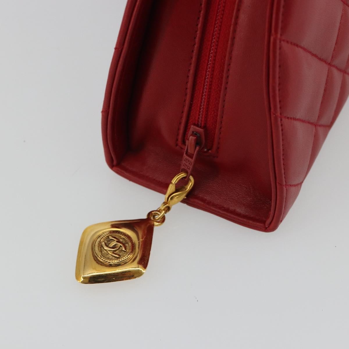 Chanel Vintage Chain Evening Mixed Quilt Lambskin, Red, Leather, Clutch