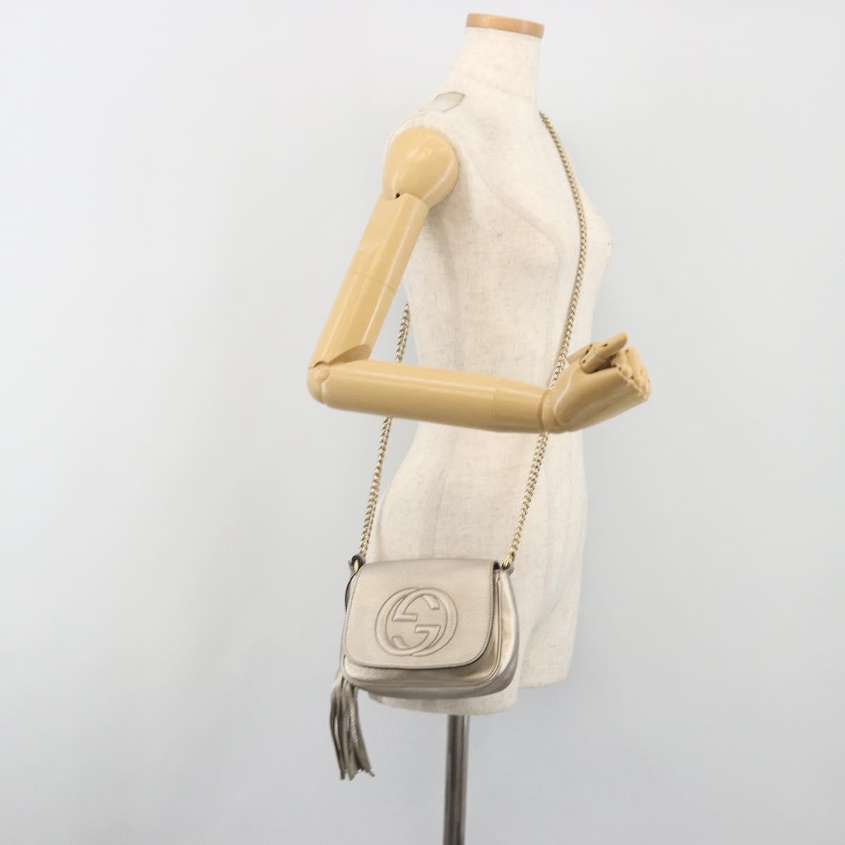 Gucci Soho Chain Leather, Silver, Leather, Shoulder Bag