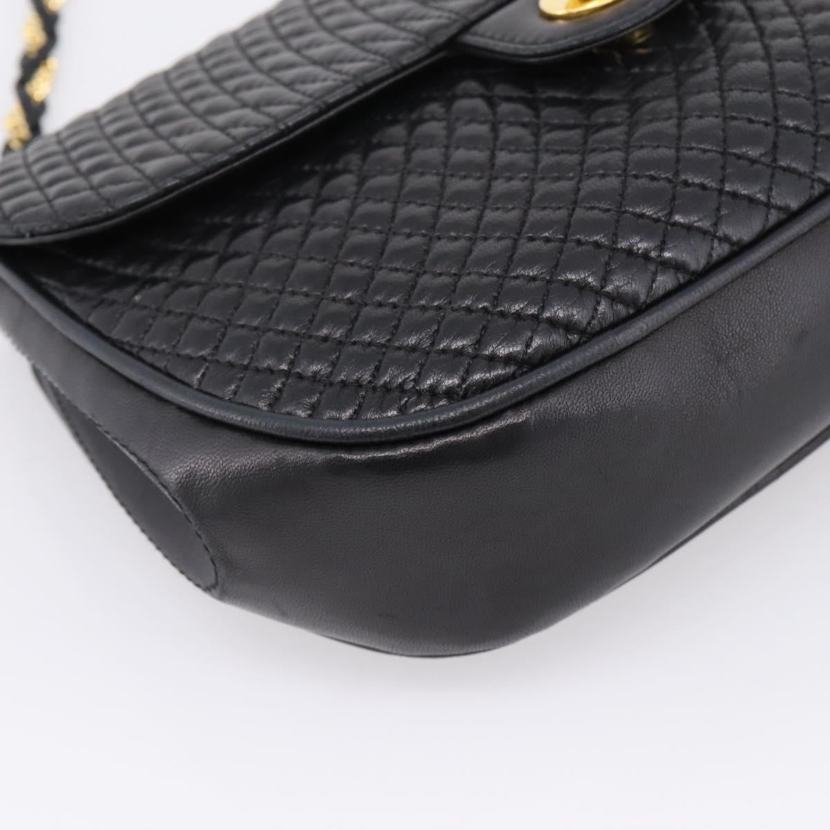 Bally Vintage Chain Quilted Leather, Black, Leather, Shoulder Bag