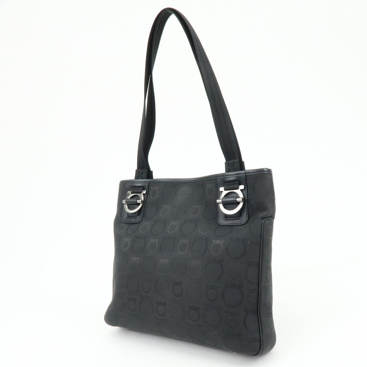 Salvatore Ferragamo Gancini Tote Canvas, Black, Canvas, Tote Bag