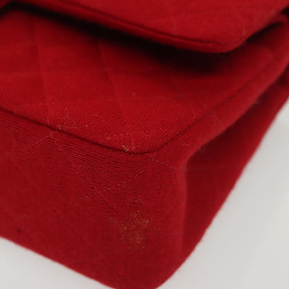 Chanel Vintage Classic Double Flap Bag Quilted Wool, RED, COTTON, Shoulder bag