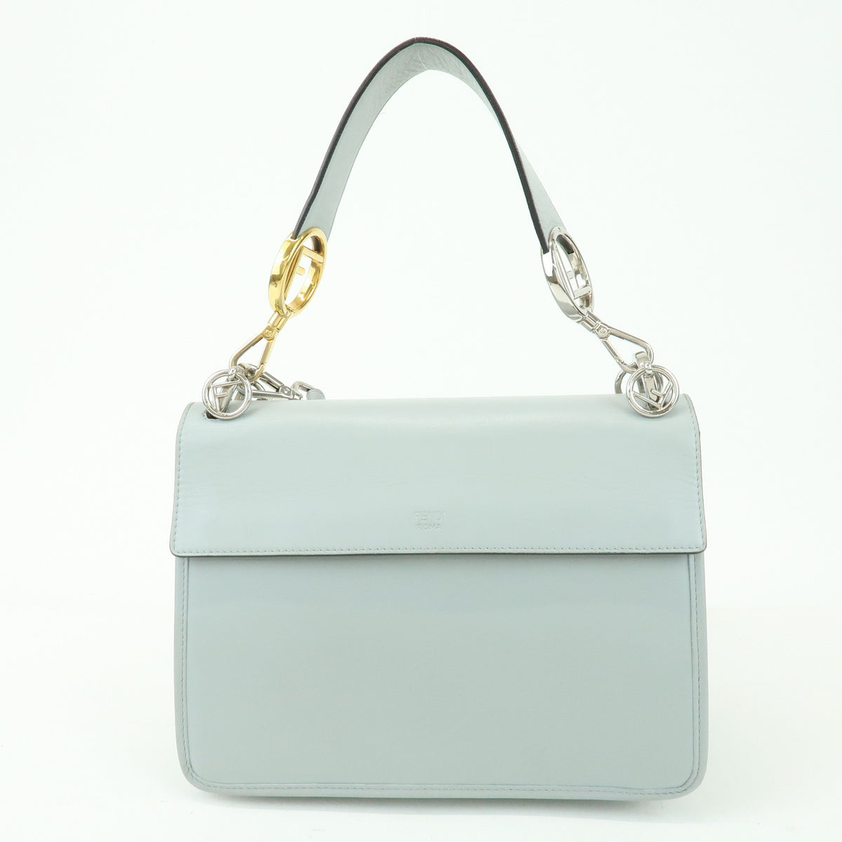 Fendi Kan I F Leather, Gray, Leather, Shoulder Bag
