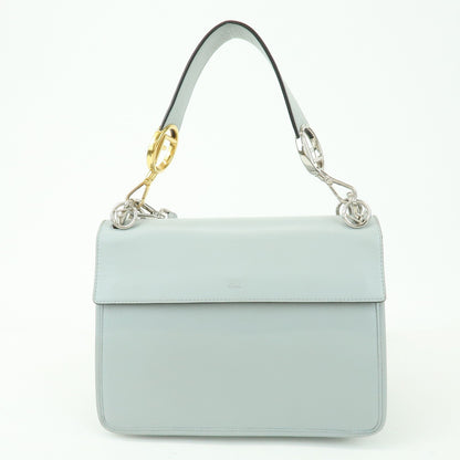 Fendi Kan I F Leather, Gray, Leather, Shoulder Bag