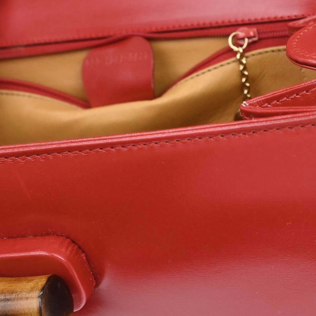 Gucci Vintage Convertible Bamboo Top Handle Leather, Red, Leather, Handbag