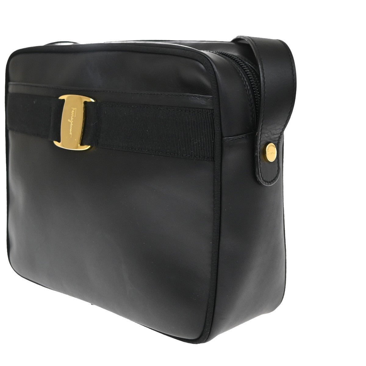 Salvatore Ferragamo Vara Bow Camera Leather, Black, Leather, Shoulder Bag