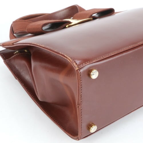 Salvatore Ferragamo Vara Bow Chain Evening Bag Patent, BROWN, LEATHER, Clutche & pouche