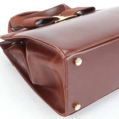 Salvatore Ferragamo Vara Bow Chain Evening Bag Patent, BROWN, LEATHER, Clutche & pouche