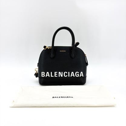 Balenciaga Logo Ville Leather, Black, Leather, Handbag