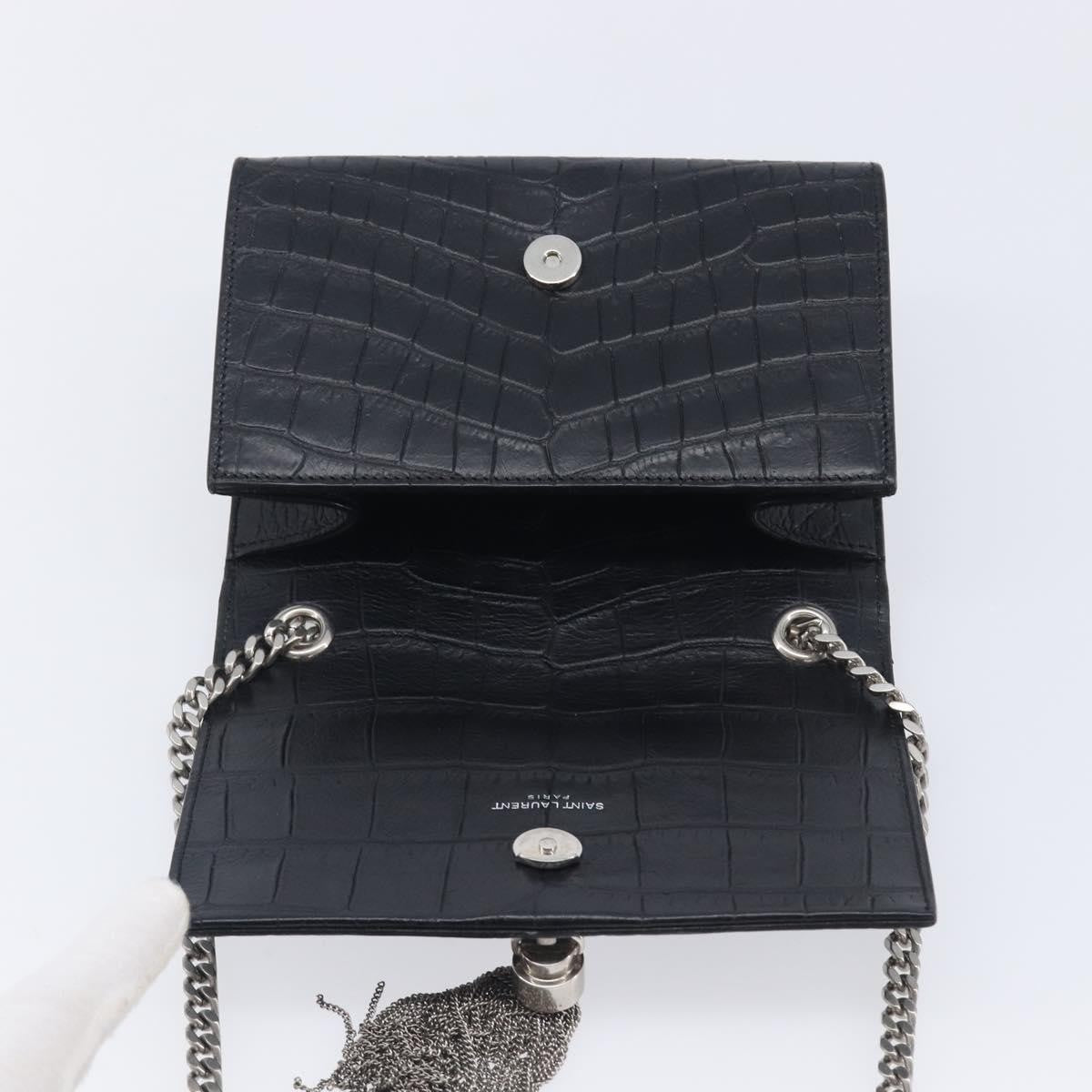 Saint Laurent Classic Monogram Tassel Chain Crocodile Embossed Leather, Black, Leather, Crossbody Bag