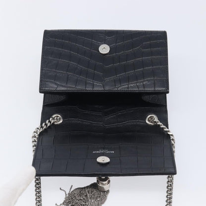 Saint Laurent Classic Monogram Tassel Chain Crocodile Embossed Leather, Black, Leather, Crossbody Bag