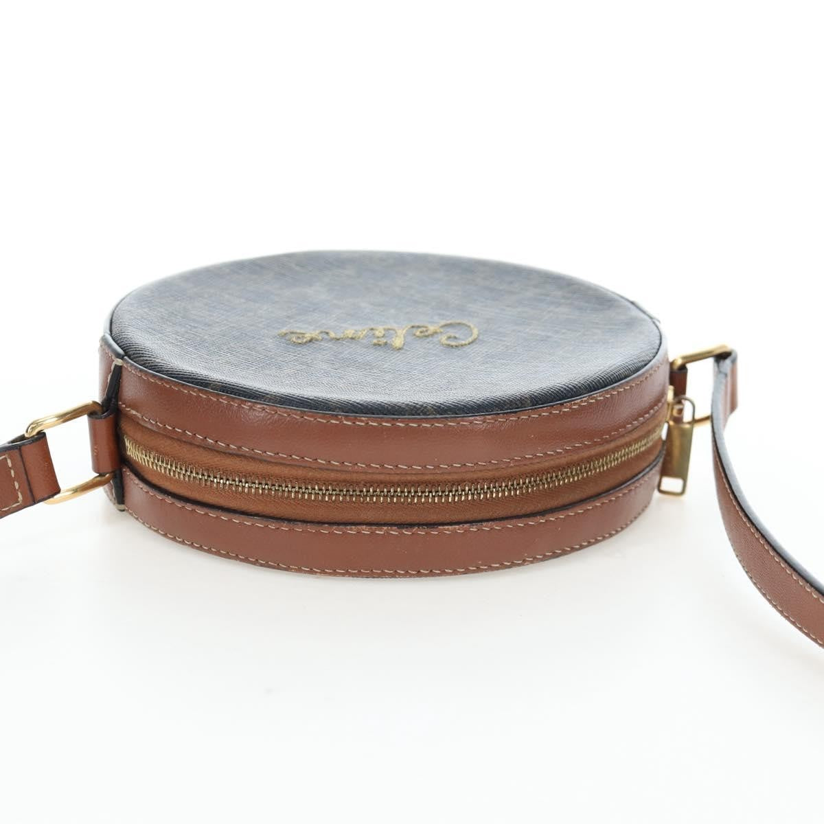 Celine Round Purse on Strap Triomphe Coated Canvas, Black, PVC, Shoulder Bag