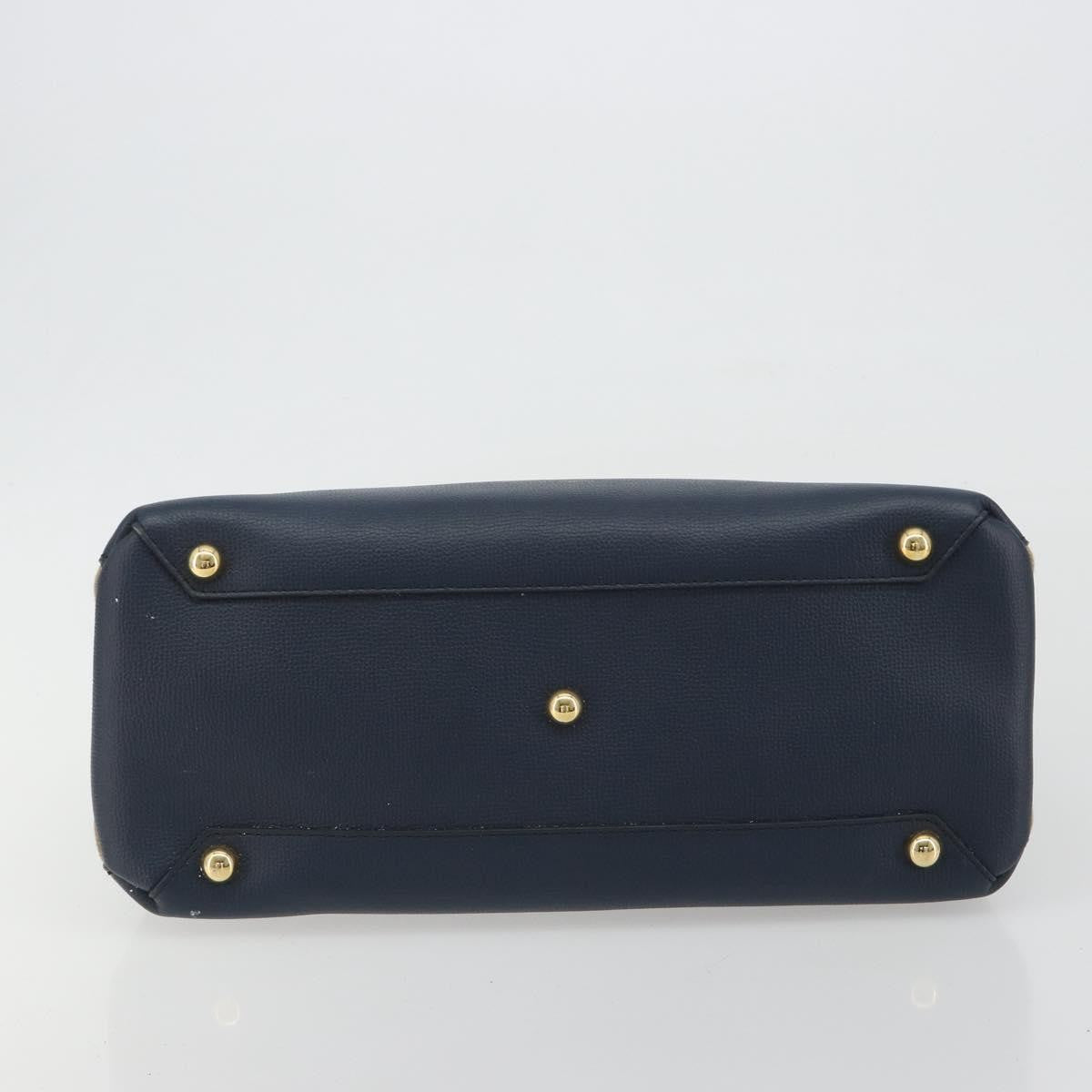 Burberry Banner Leather and House Check Canvas, Navy, Leather, Tote Bag