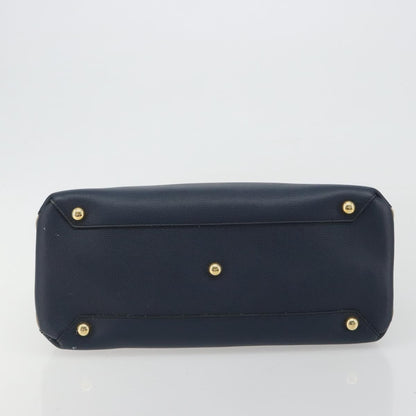Burberry Banner Leather and House Check Canvas, Navy, Leather, Tote Bag