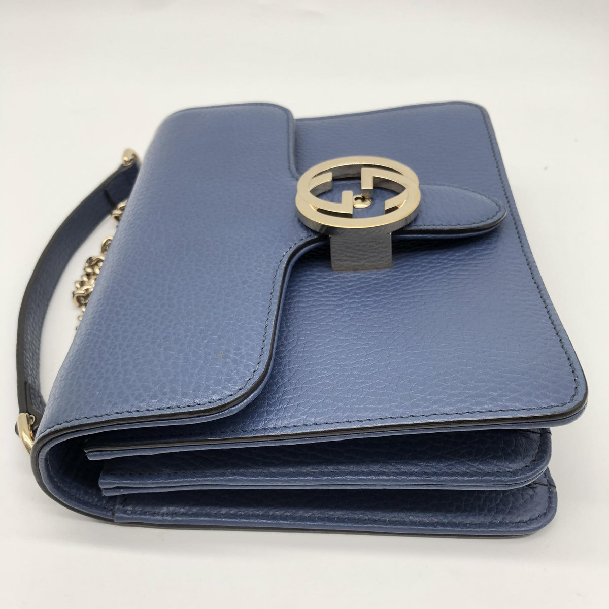 Gucci Interlocking Leather, Blue, Leather, Shoulder Bag