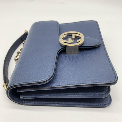 Gucci Interlocking Leather, Blue, Leather, Shoulder Bag