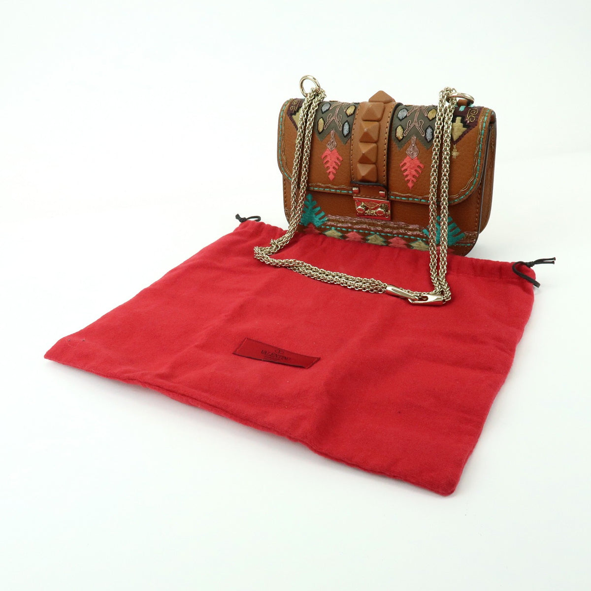 Valentino Garavani Glam Lock Leather, Brown, Leather, Shoulder Bag