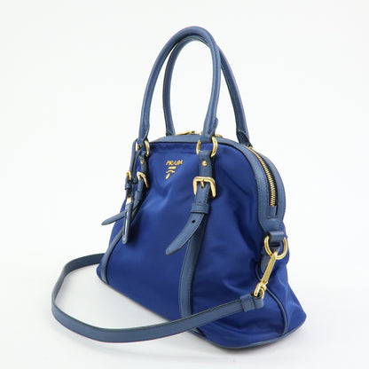 Prada Convertible Dome Satchel Tessuto with Saffiano Leather, Blue, Nylon, Handbag