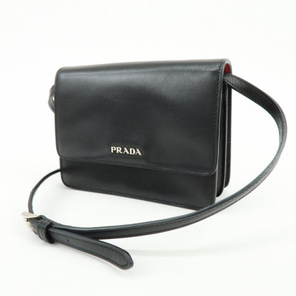 Prada Wallet on Strap City Calfskin, Black, Leather, Crossbody Bag