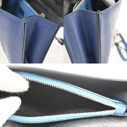Prada Convertible Sound Top Handle Saffiano Leather, Blue, Leather, Shoulder Bag