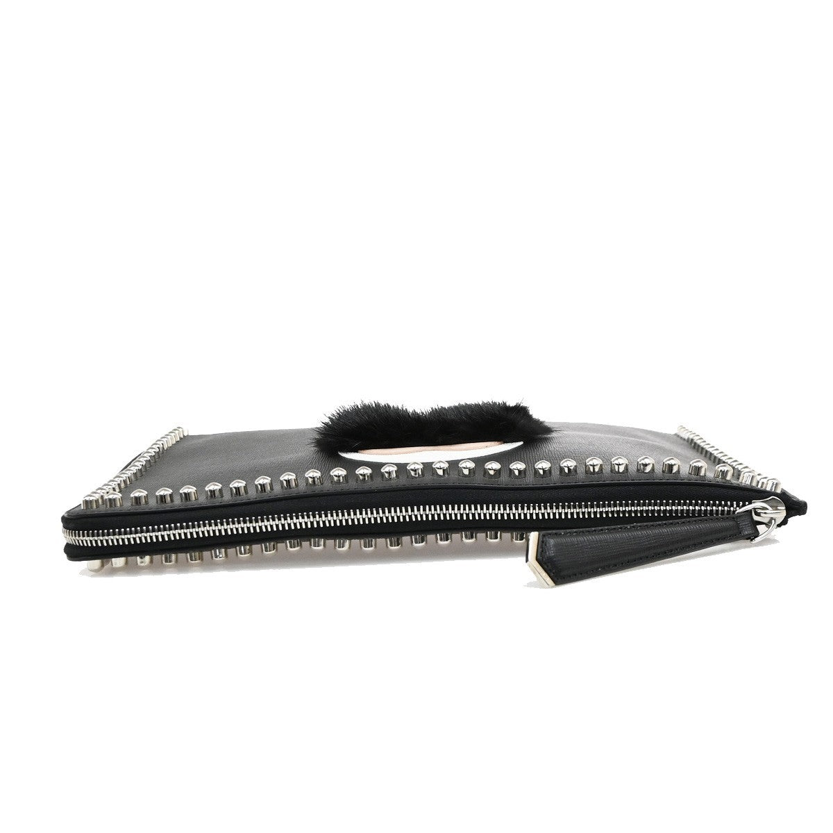 Fendi Karlito Studded Saffiano Leather, Black, Leather, Clutch