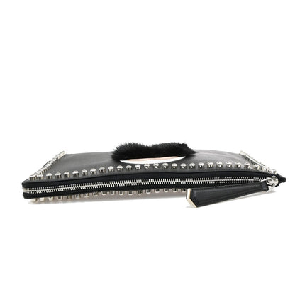 Fendi Karlito Studded Saffiano Leather, Black, Leather, Clutch