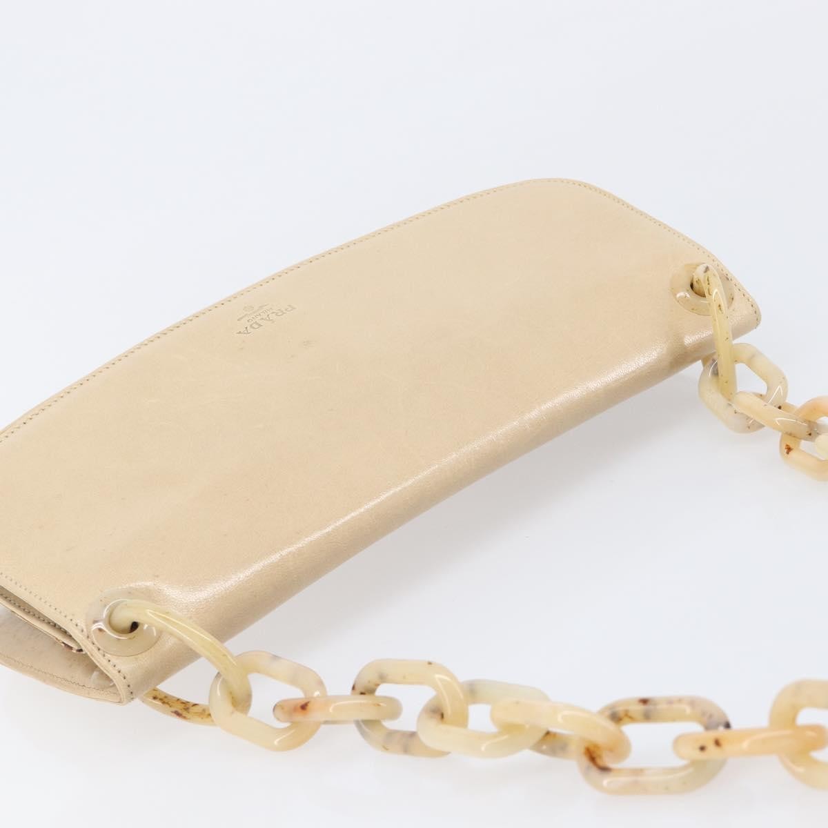 Prada Resin Chain Ruffle Flap Leather, Beige, Leather, Handbag