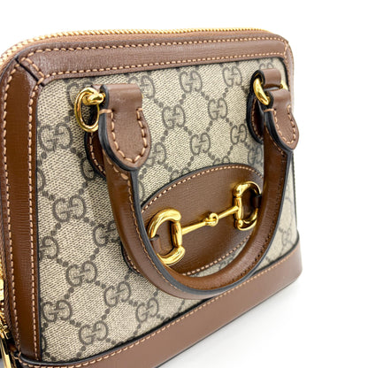 Gucci Horsebit 1955 Top Handle GG Coated Canvas with Leather, Brown, Canvas, Handbag
