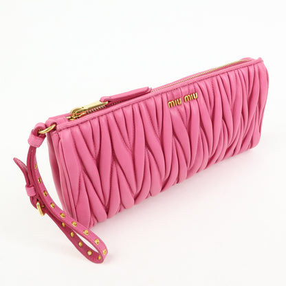 Miu Miu Zip Wristlet Matelasse Leather, Pink, Leather, Clutch