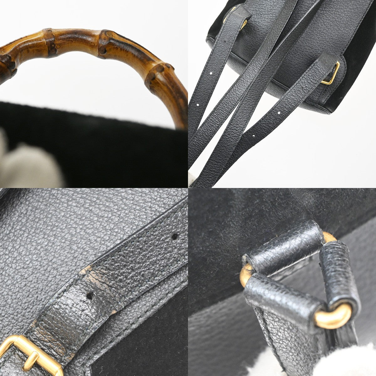 Gucci Vintage Bamboo Suede, Black, Suede, Backpack