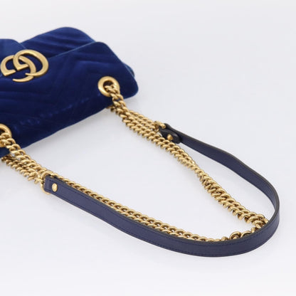 Gucci GG Marmont Matelassé Velvet, Blue, Velvet, Shoulder Bag