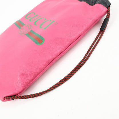 Gucci Logo Drawstring Printed Leather, Pink, Leather, Backpack