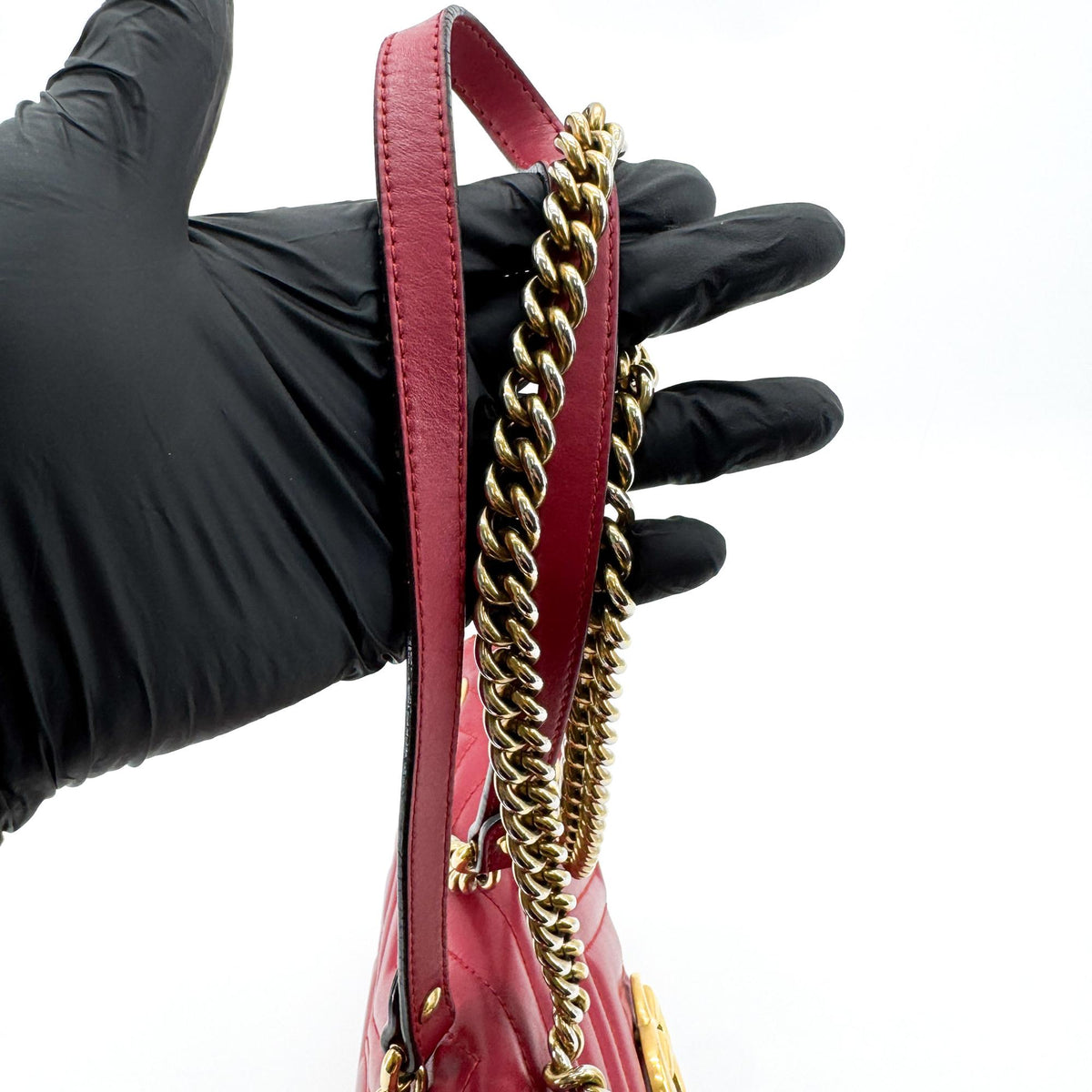 Gucci GG Marmont Flap Chevron Leather, Red, Leather, Shoulder Bag