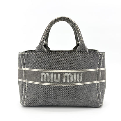 Miu Miu My Logo Leather, Black, Denim, Crossbody Bag