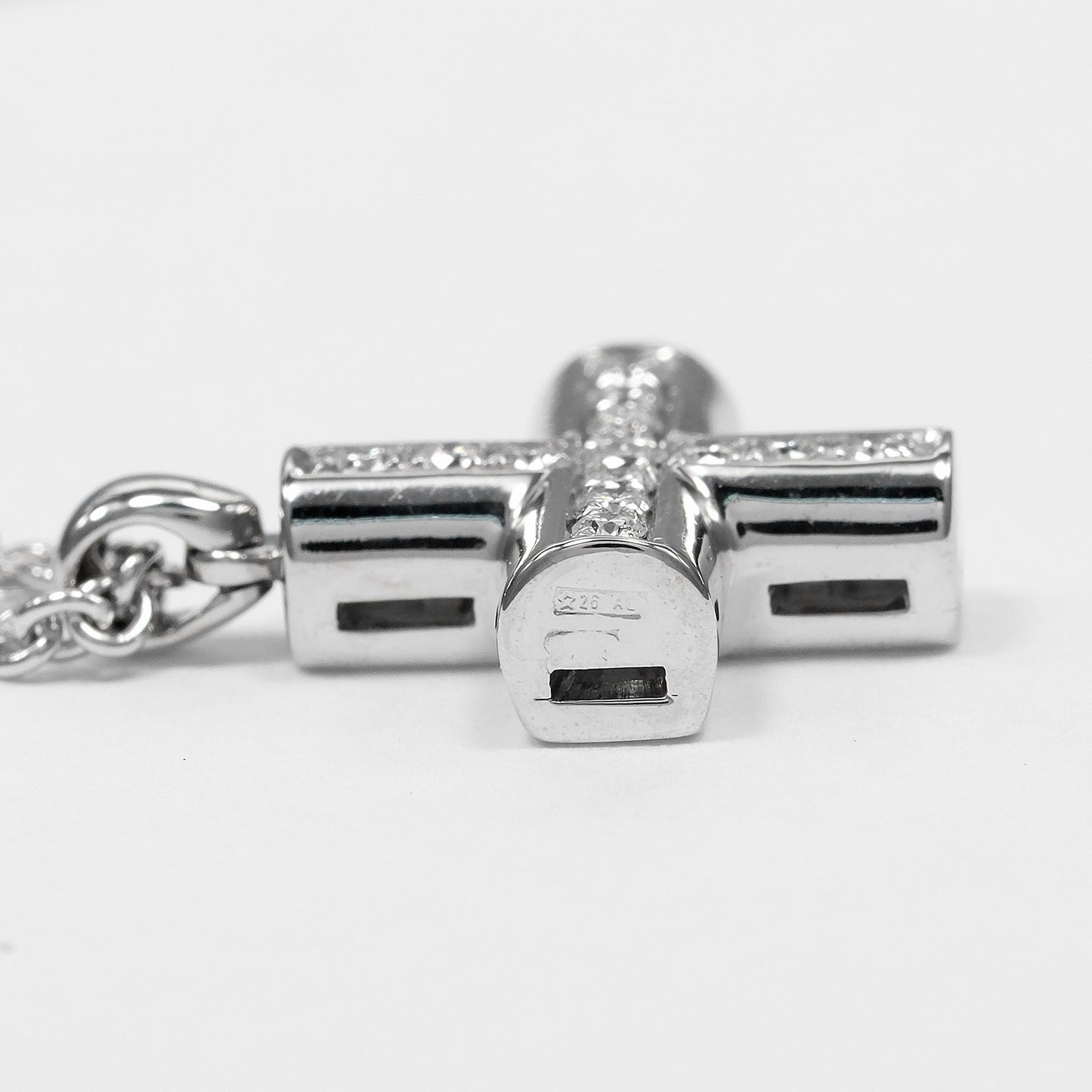 Bvlgari Greek Cross 18K White Gold with Diamonds, Silver, White Gold, Necklace