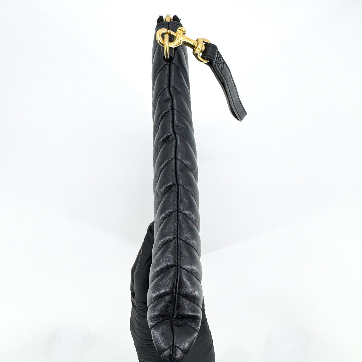 Saint Laurent Puffy Zip Patent, Black, Leather, Clutch
