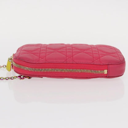 Christian Dior Lady Dior Phone Holder on Chain Cannage Quilt Lambskin, Pink, Leather, Clutch