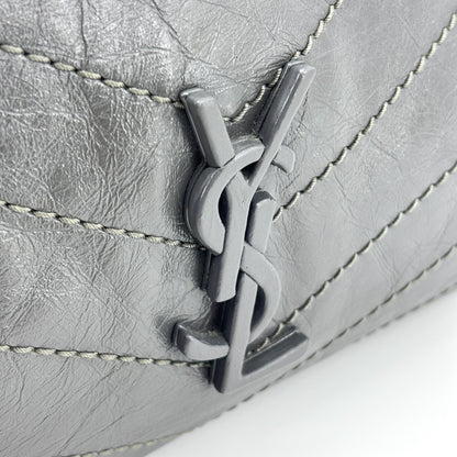 Saint Laurent Niki Shopping Matelasse Chevron Leather, Gray, Leather, Tote Bag