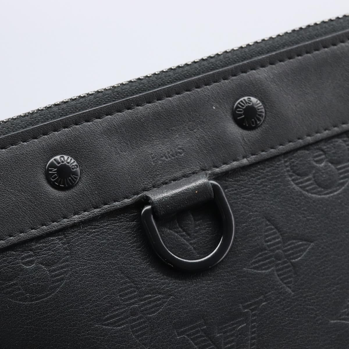 Louis Vuitton Discovery Pochette Monogram Shadow Leather, Black, Leather, Clutch