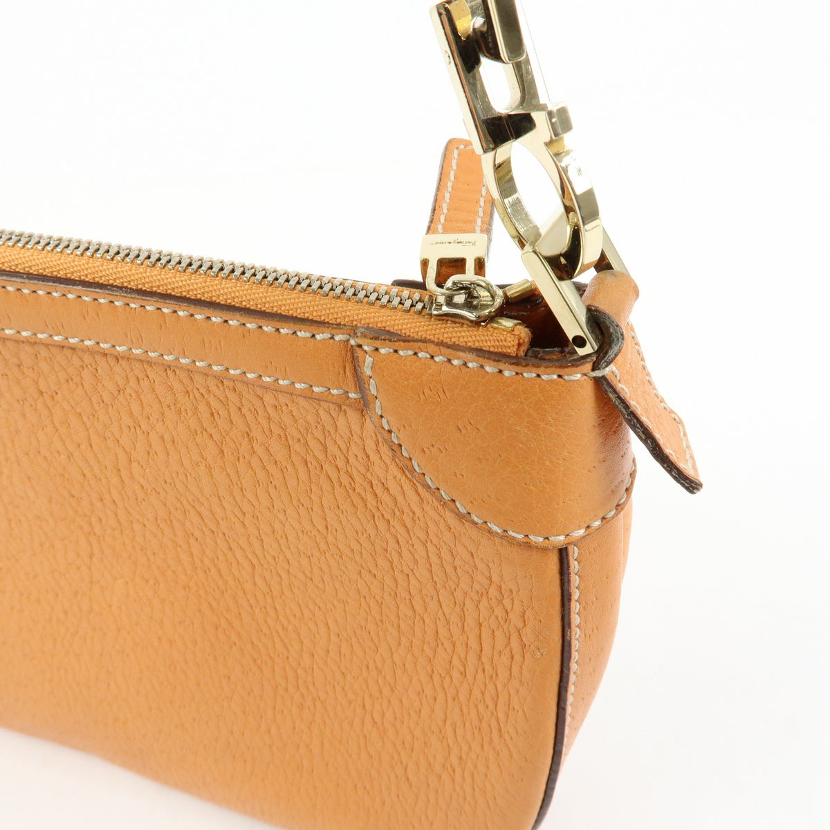 Salvatore Ferragamo Gancini Top Handle Leather, Orange, Leather, Handbag