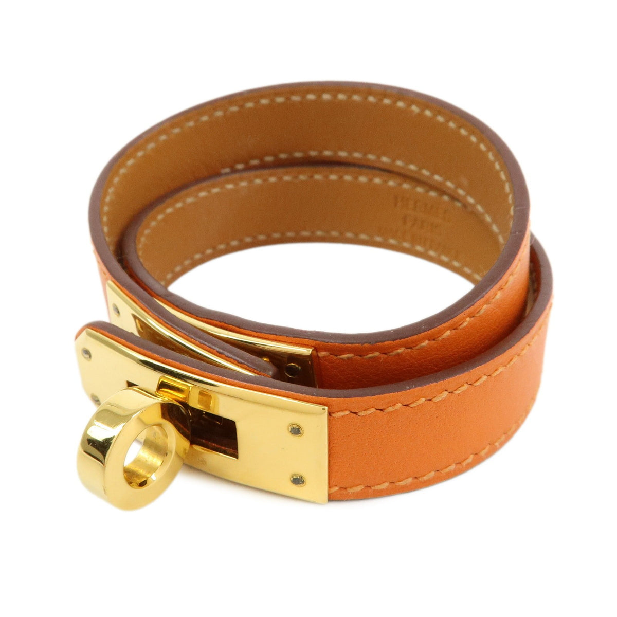Hermes Kelly Double Tour Leather, Orange, Leather, Bracelet