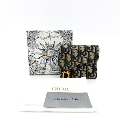 Christian Dior Saddle Flap Oblique Canvas, Navy, Canvas, Wallet