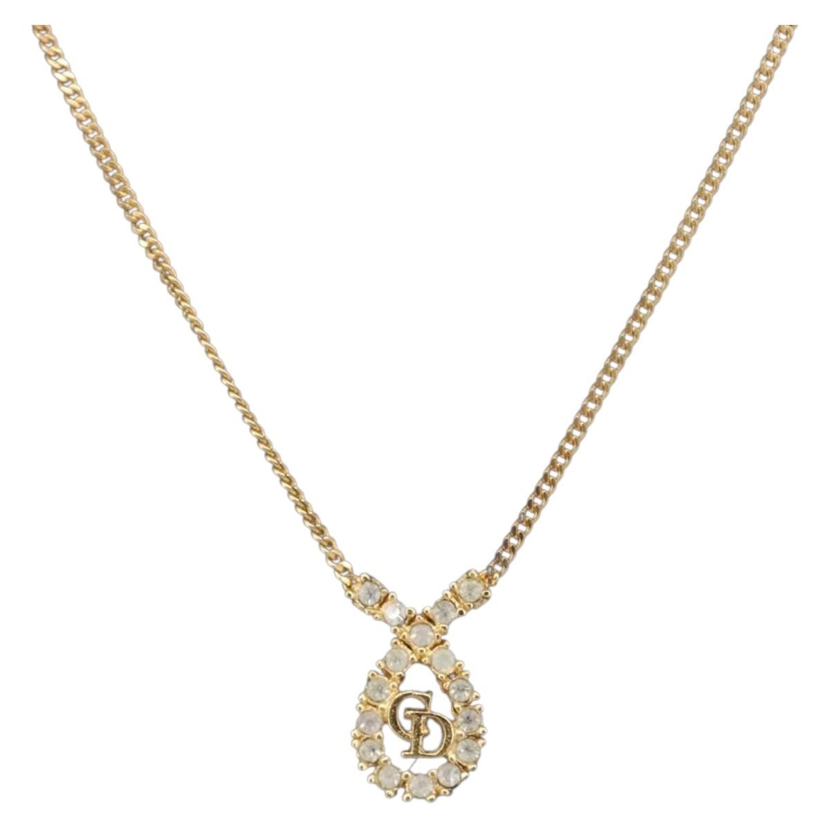Christian Dior CD Long Metal with Beads, Gold, Metal, Necklace